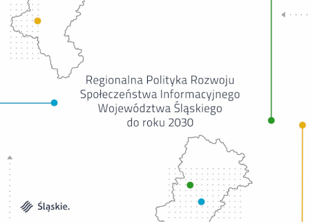 Logo z konturami województwa śląskiego i napisem Regionalna Polityka Rozwoju Społeczeństwa Informacyjnego Województwa Śląskiego do roku 2030