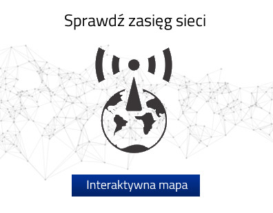 ikona globusa z kulą ziemską oraz symbolem zasięgu sieci oraz napisem 'Sprawdź zasięg sieci. Interaktywna mapa'